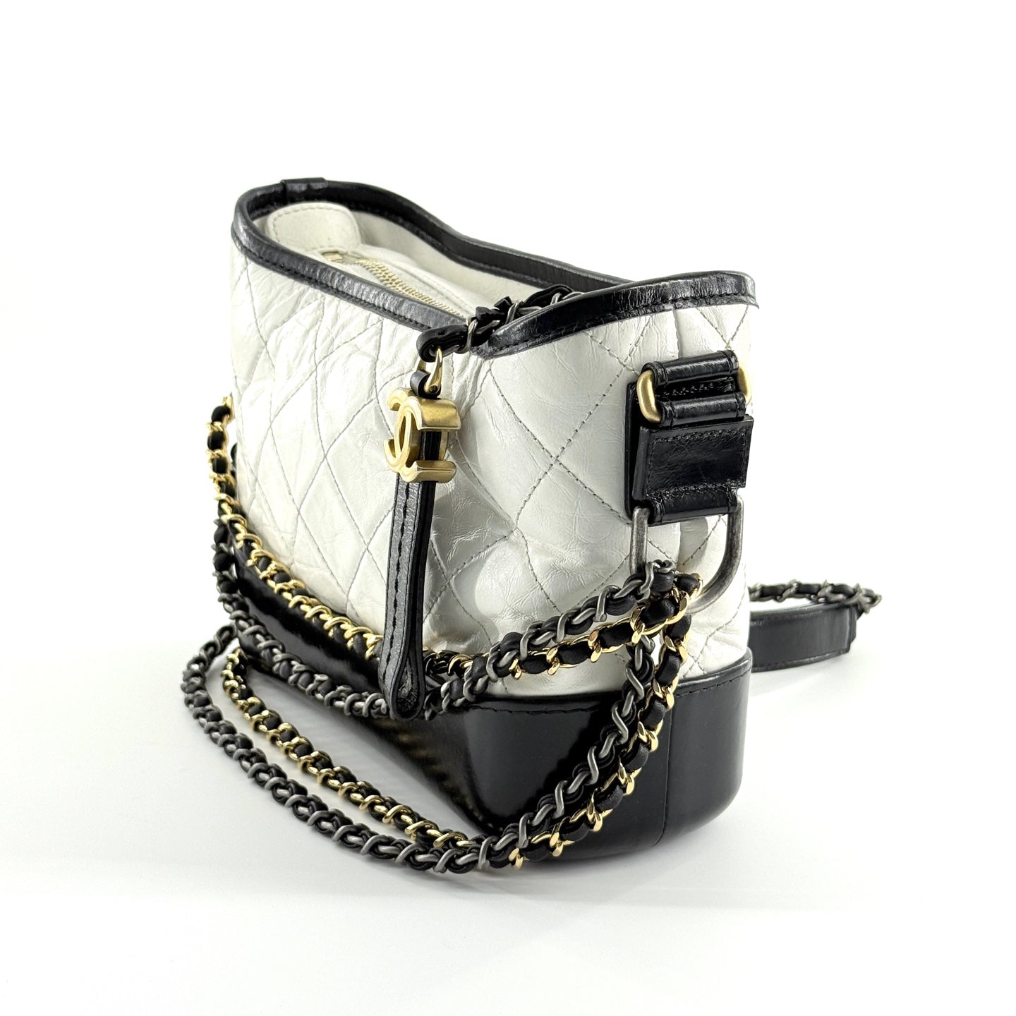 Chanel - Gabrielle Hobo Bag Small - Aged calfskin and smooth calfskin leather - White and Black - (Small)
