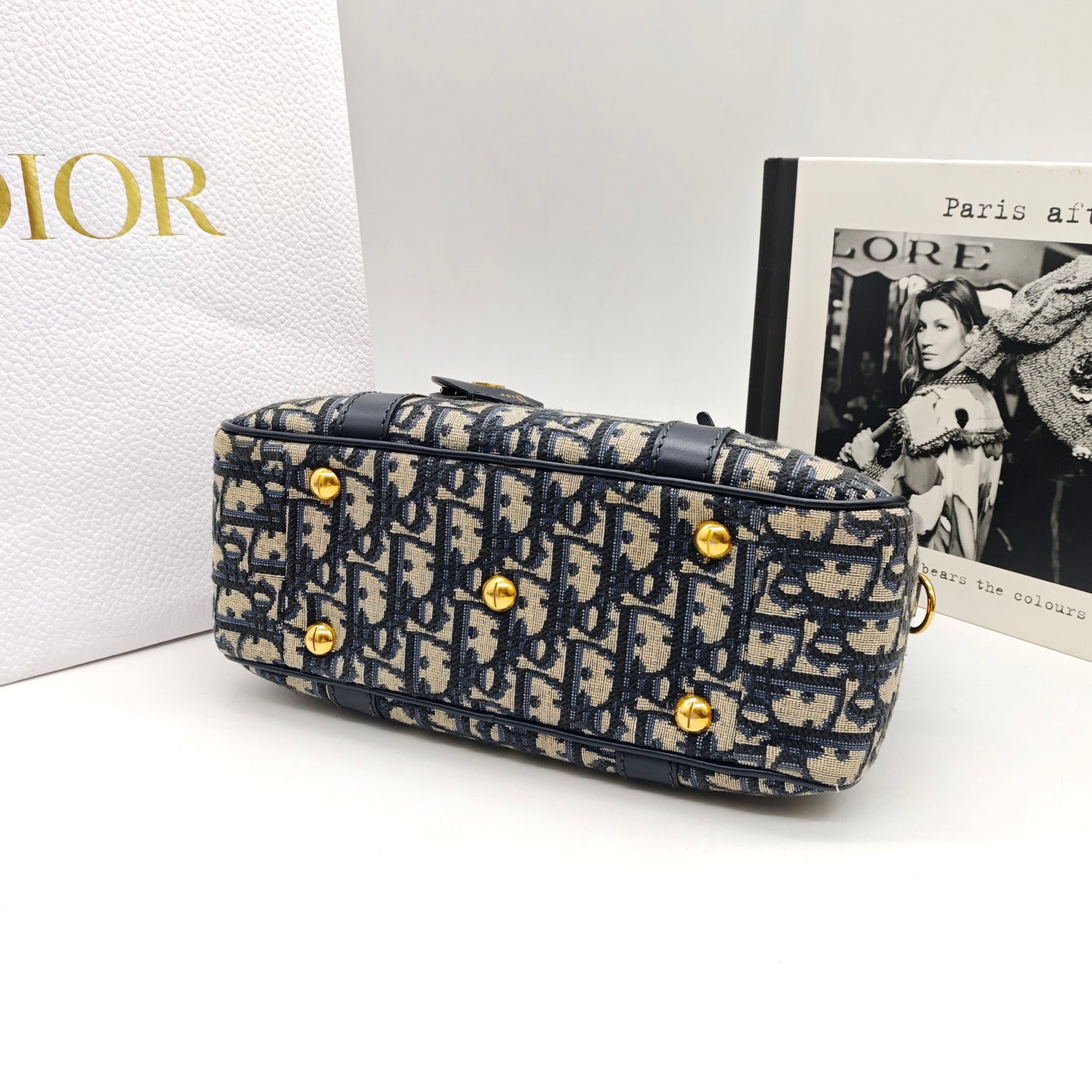 Dior - Dior Oblique Embroidered Bowling Bag - Cloth - Navy - (medium)