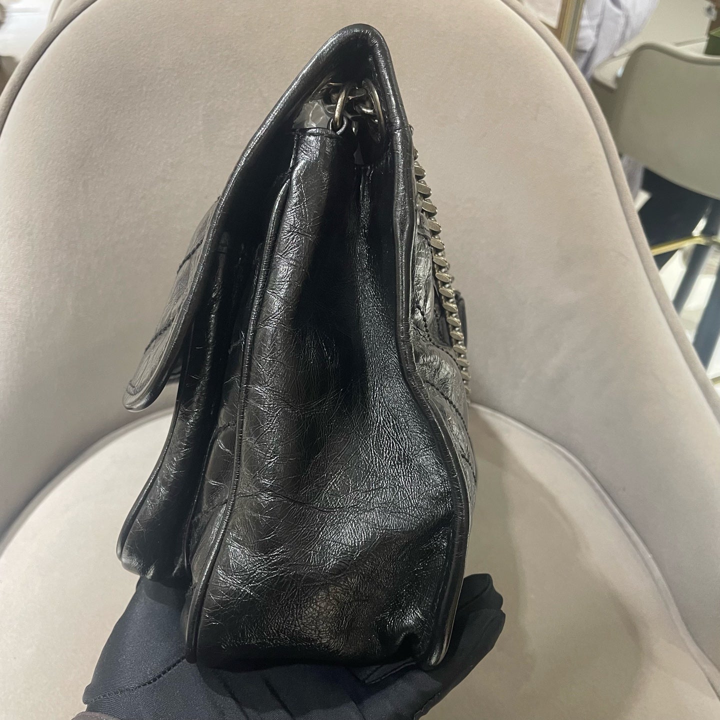 Saint Laurent - Niki Medium - Distressed waxed leather - Black - (medium)