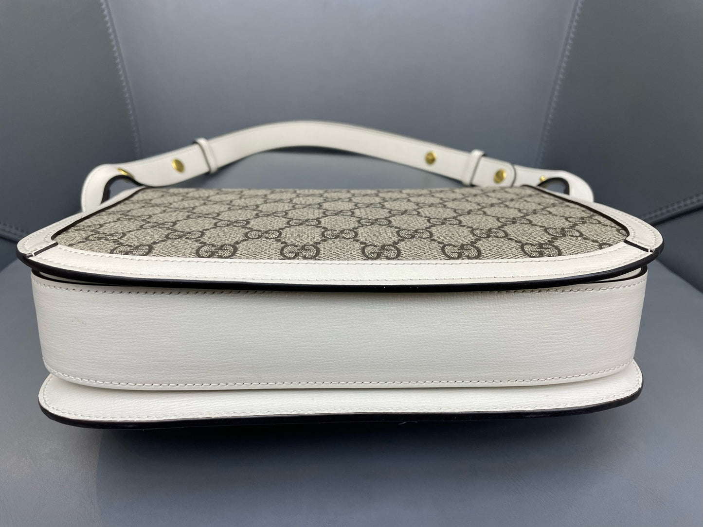 Gucci - 1955 Horsebit Shoulder Bag - GG Supreme Canvas with Leather Trim - White with Beige/Ebony Accents - (Medium)