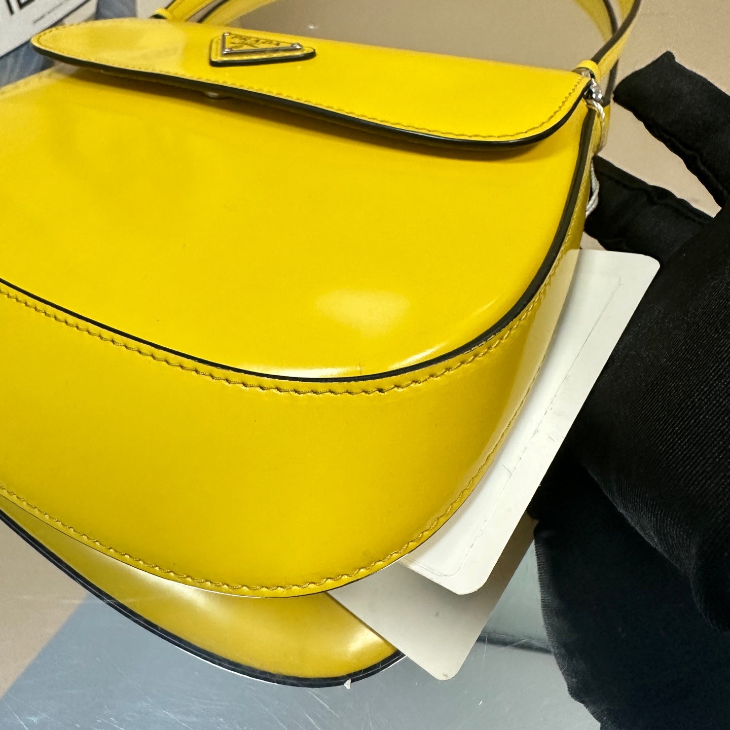 Prada - Cleo Flap Small Shoulder Bag - Box leather - Yellow - (small)