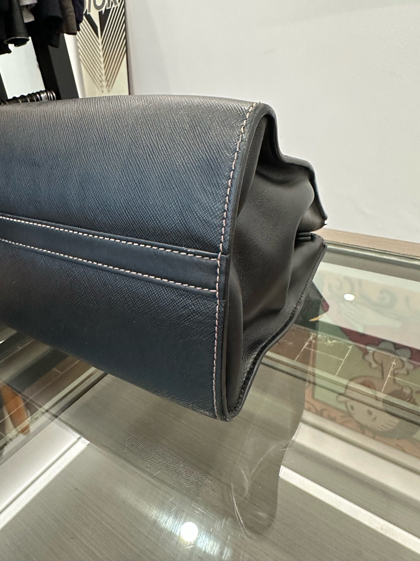 Prada - Saffiano Crossbody Top Handle Bag - Saffiano leather - Black - (Medium)