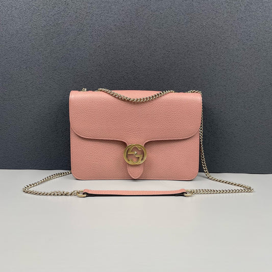 Gucci - Interlocking G Chain Shoulder Bag - Grained leather - Pink - (small)