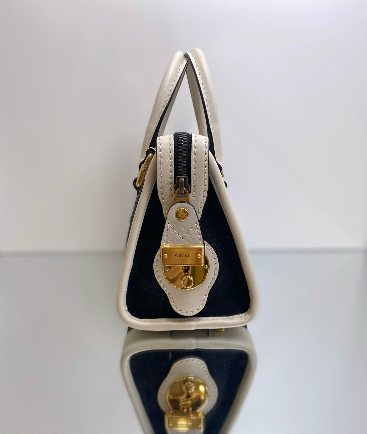 Gucci - Exquisite Top Handle Bag - GG Canvas and Leather - Black with White trim and Red/Green Web - (mini)