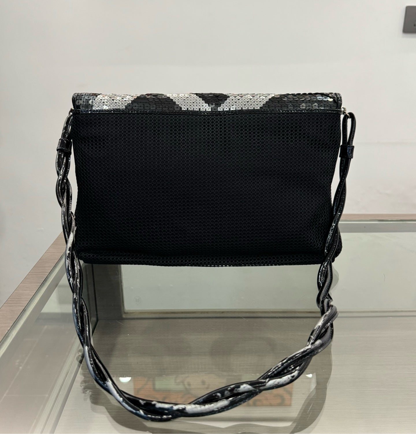 Fendi - Sequin Letter Logo Flap Shoulder Bag - Glitter, Synthetic - Black, White, Silver - (Medium)