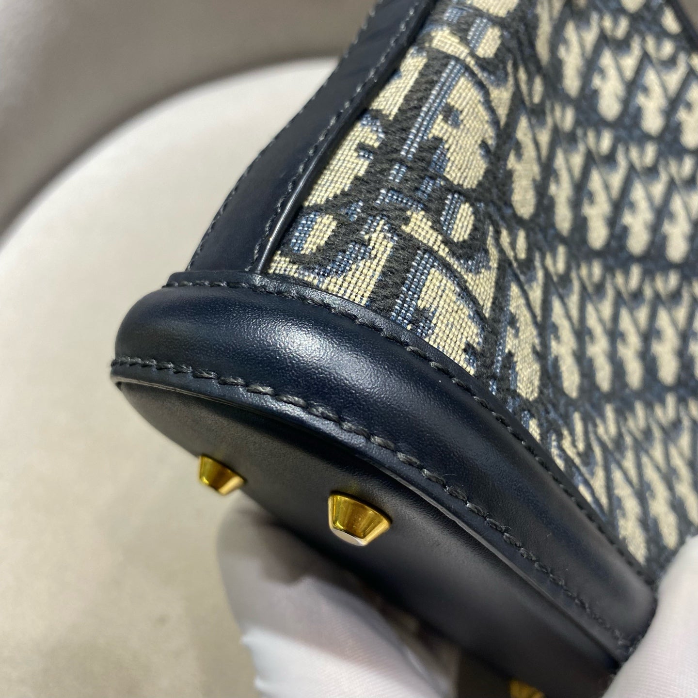 Dior - Dior Oblique Embroidered Mini Bucket Bag - Embroidered canvas with calfskin leather trim - Navy - (mini)