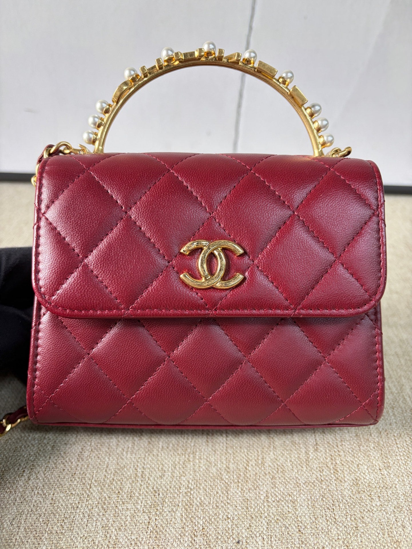 Chanel - Mini Pearl Handle Flap Bag - Lambskin leather - Red - (mini)
