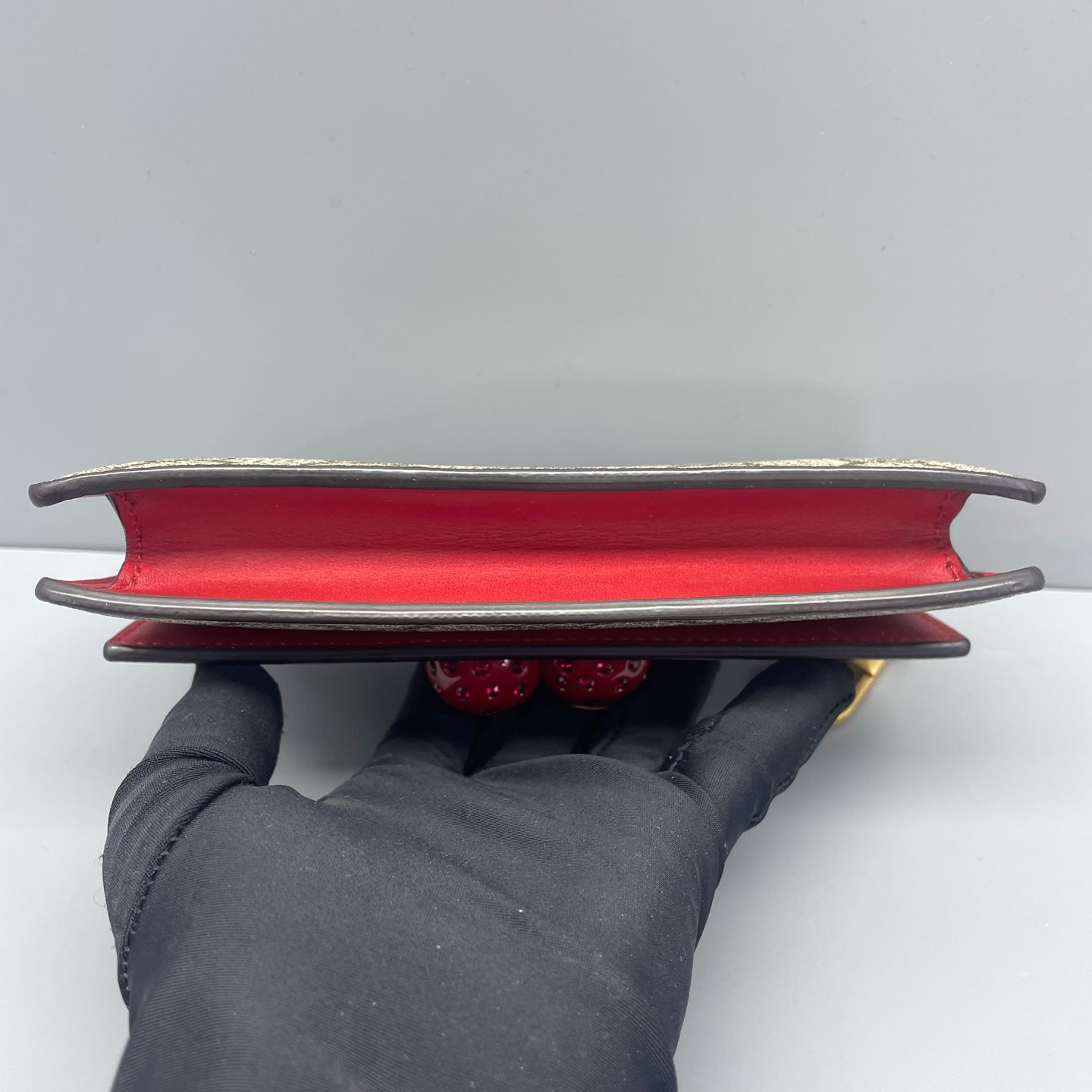 Gucci - GG Supreme Cherry Wallet on Chain - Coated canvas with leather trim - Beige with Red accents - (mini)