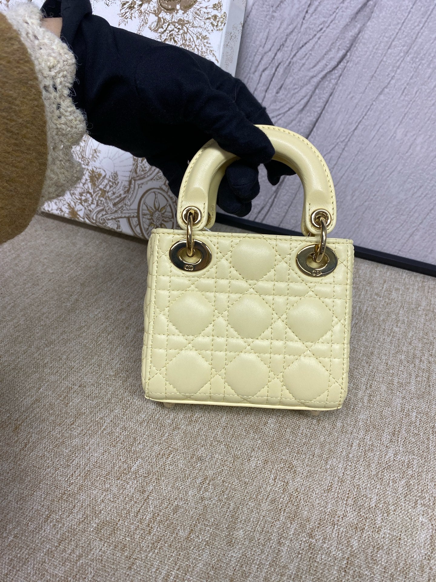 Dior - Lady Dior Ultra Mini - Lambskin leather - Yellow with Gold-Tone Hardware - (mini)