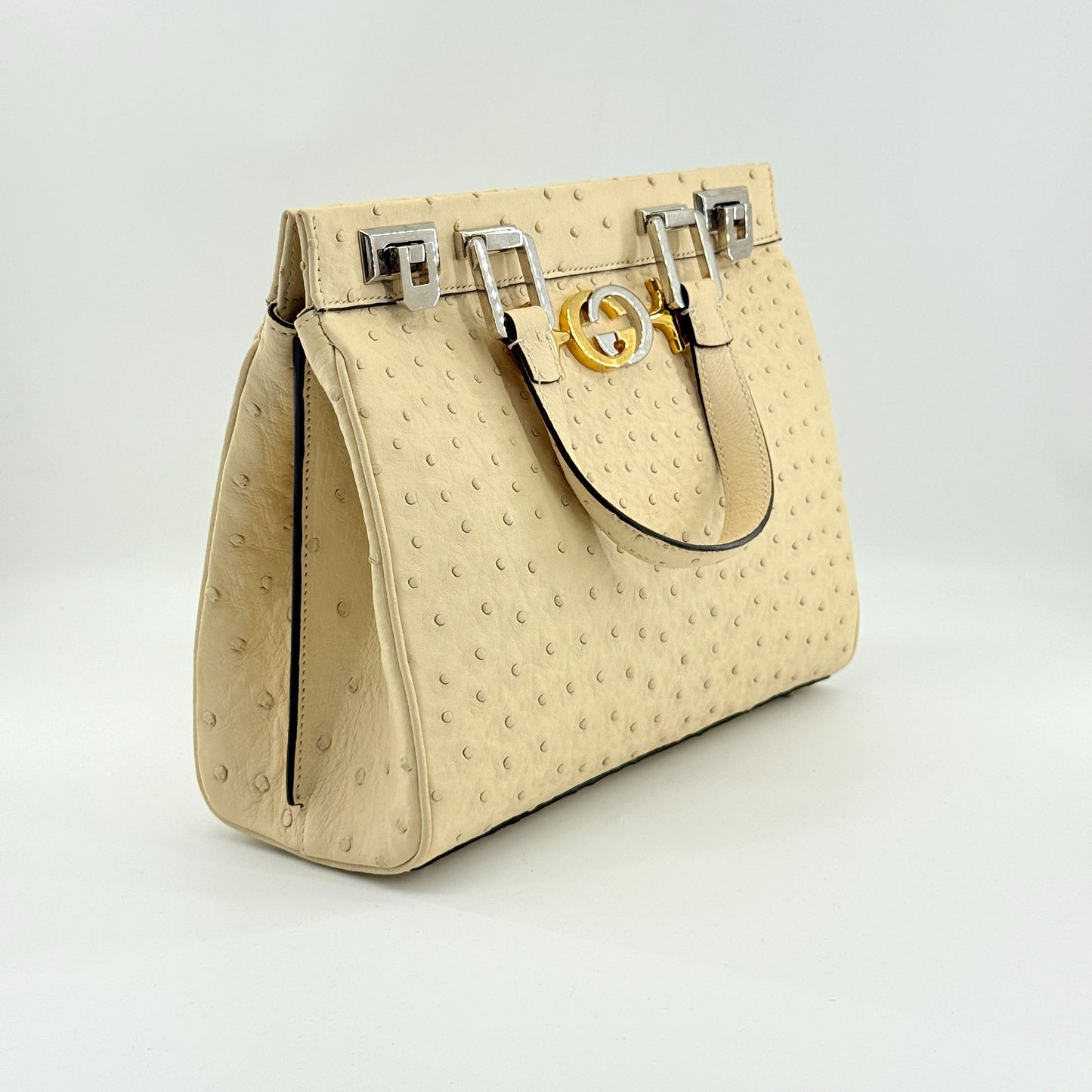 Gucci - Zumi Top Handle Bag - Ostrich leather - Beige - (Small)