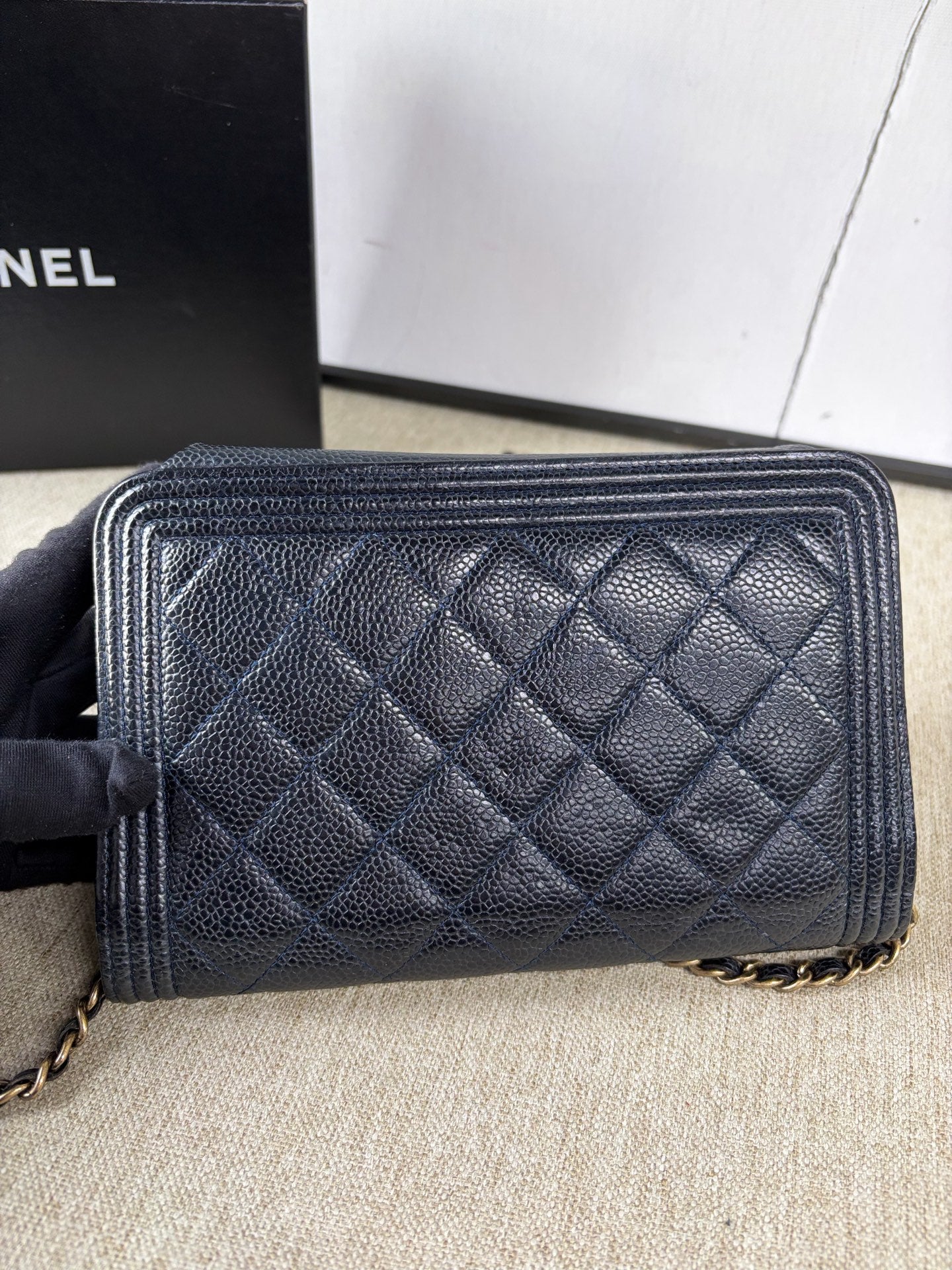 Chanel - Boy WOC (Wallet on Chain) - Grained calfskin leather - Blue - (mini)