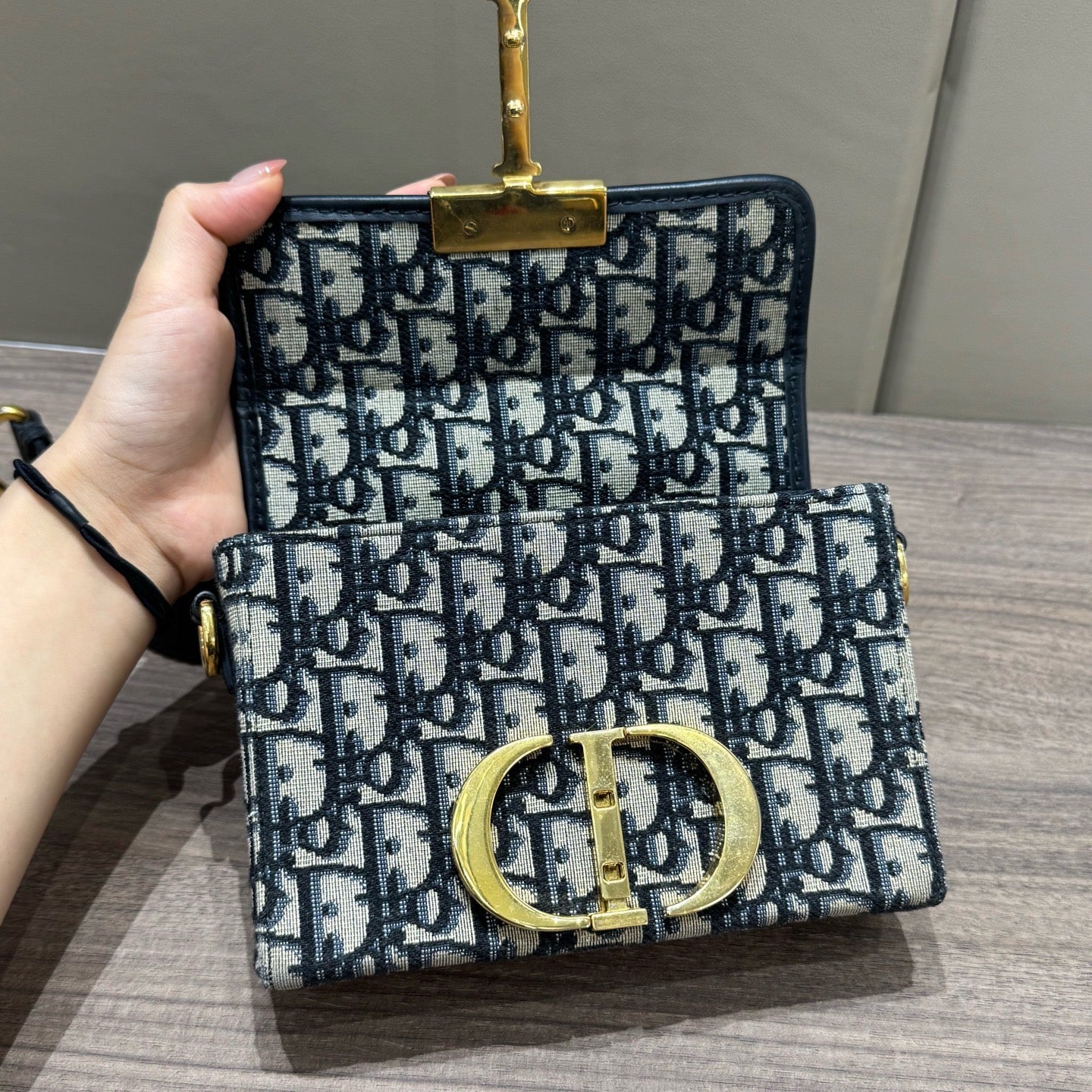 Dior - Montaigne Box Bag - Oblique canvas with leather trim - Blue - (mini)