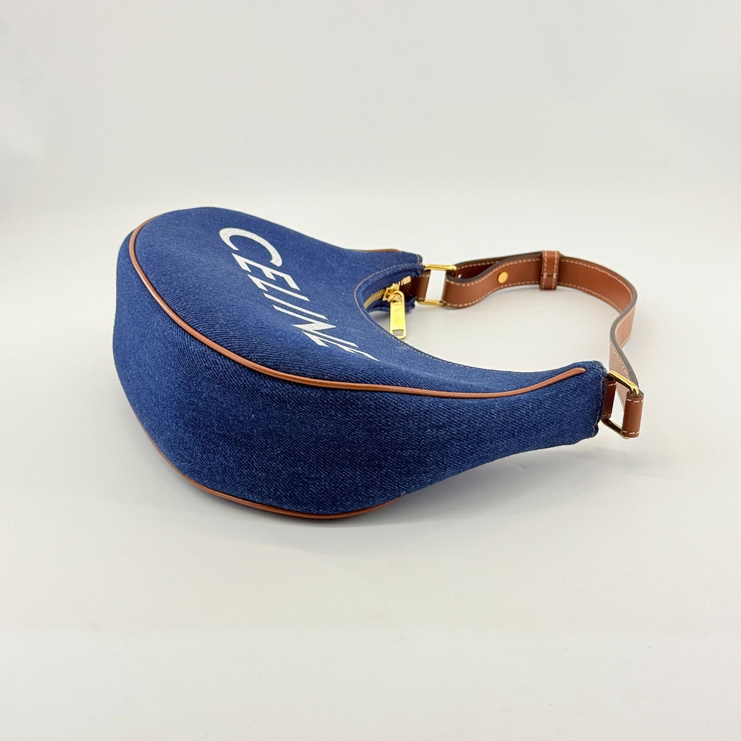 Celine - Denim Crescent Shoulder Bag - Denim and Leather - Blue - (small)