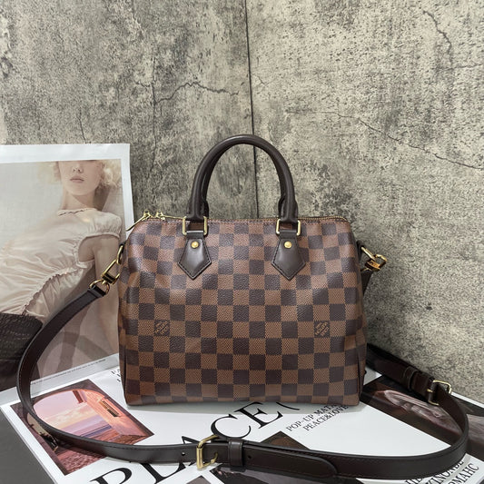 Louis Vuitton - Speedy 25 Bandoulière - Damier Ebene coated canvas with smooth leather trim - Brown - (Small)