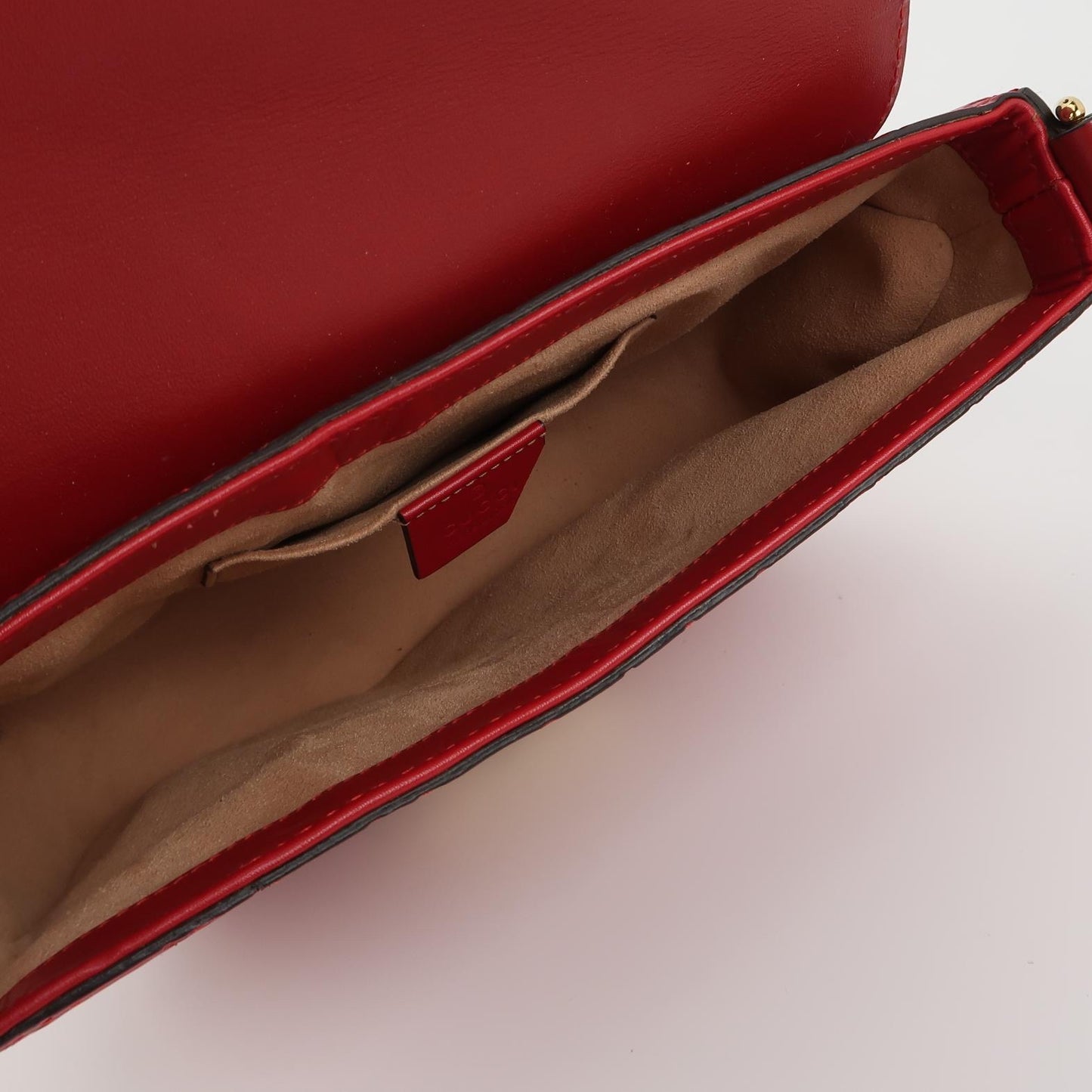 Gucci - Padlock Saddle Bag - Gucci Signature embossed leather with suede lining - Red with navy and red web strap - (small)