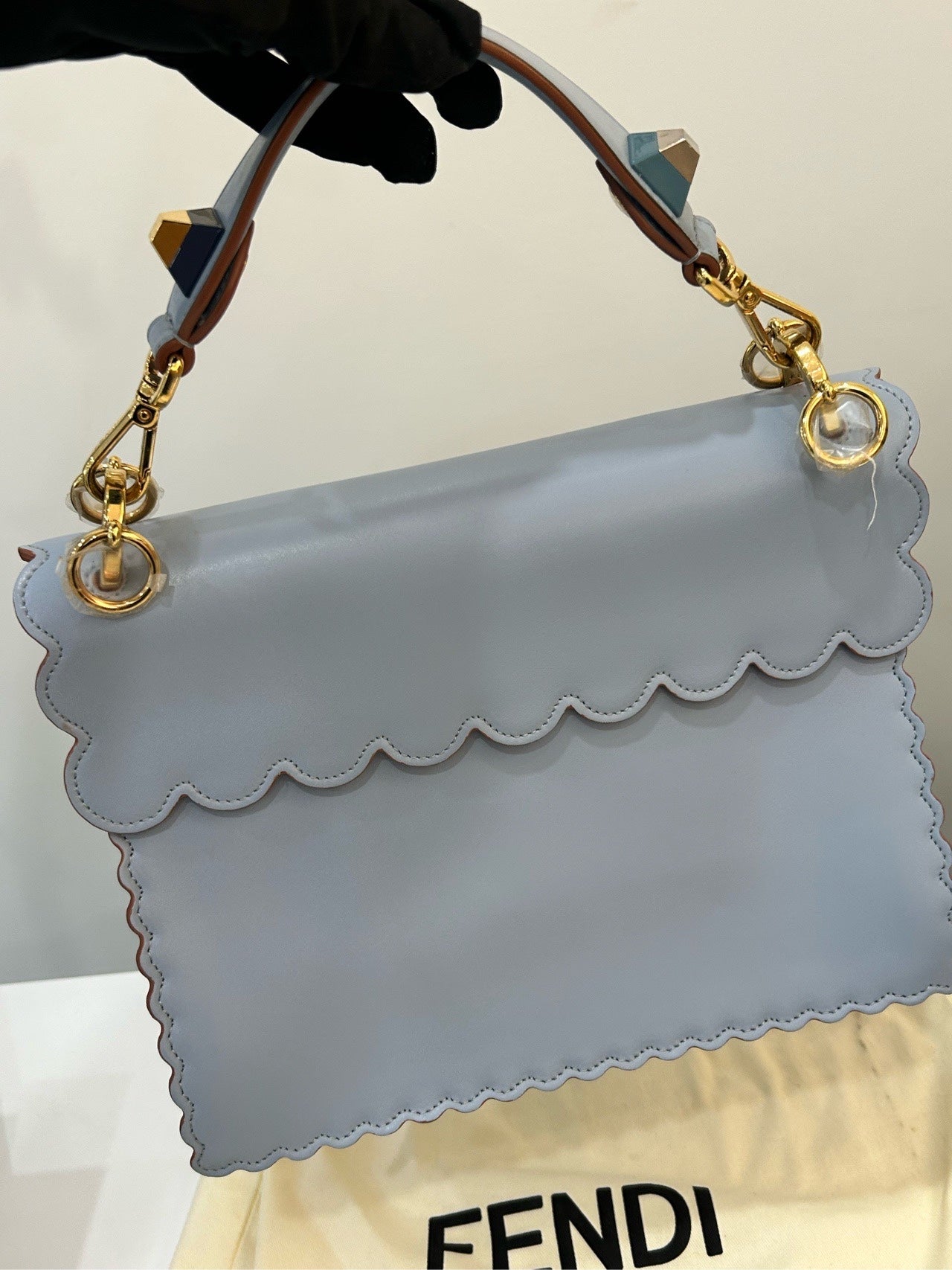 Fendi - Kan I F Scalloped Flap Bag - Leather - Blue - (medium)