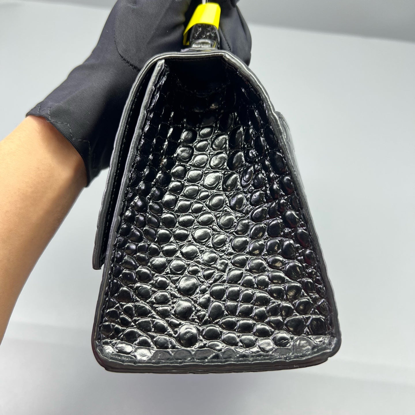 Balenciaga - Hourglass Bag - Crocodile-embossed calfskin leather - Black - (mini)