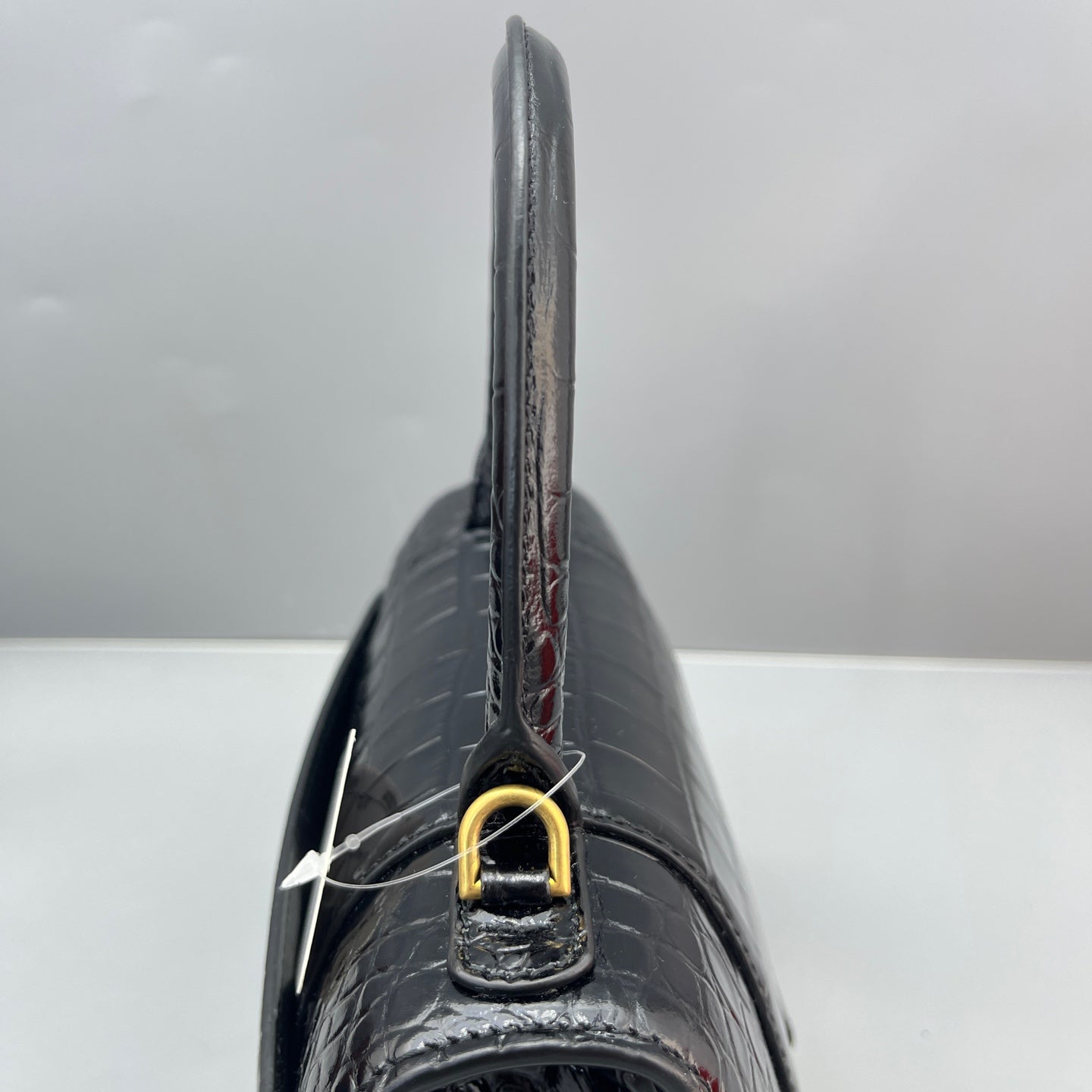 Balenciaga - Hourglass S Bag - Croc-embossed calfskin leather - Black - (Small)