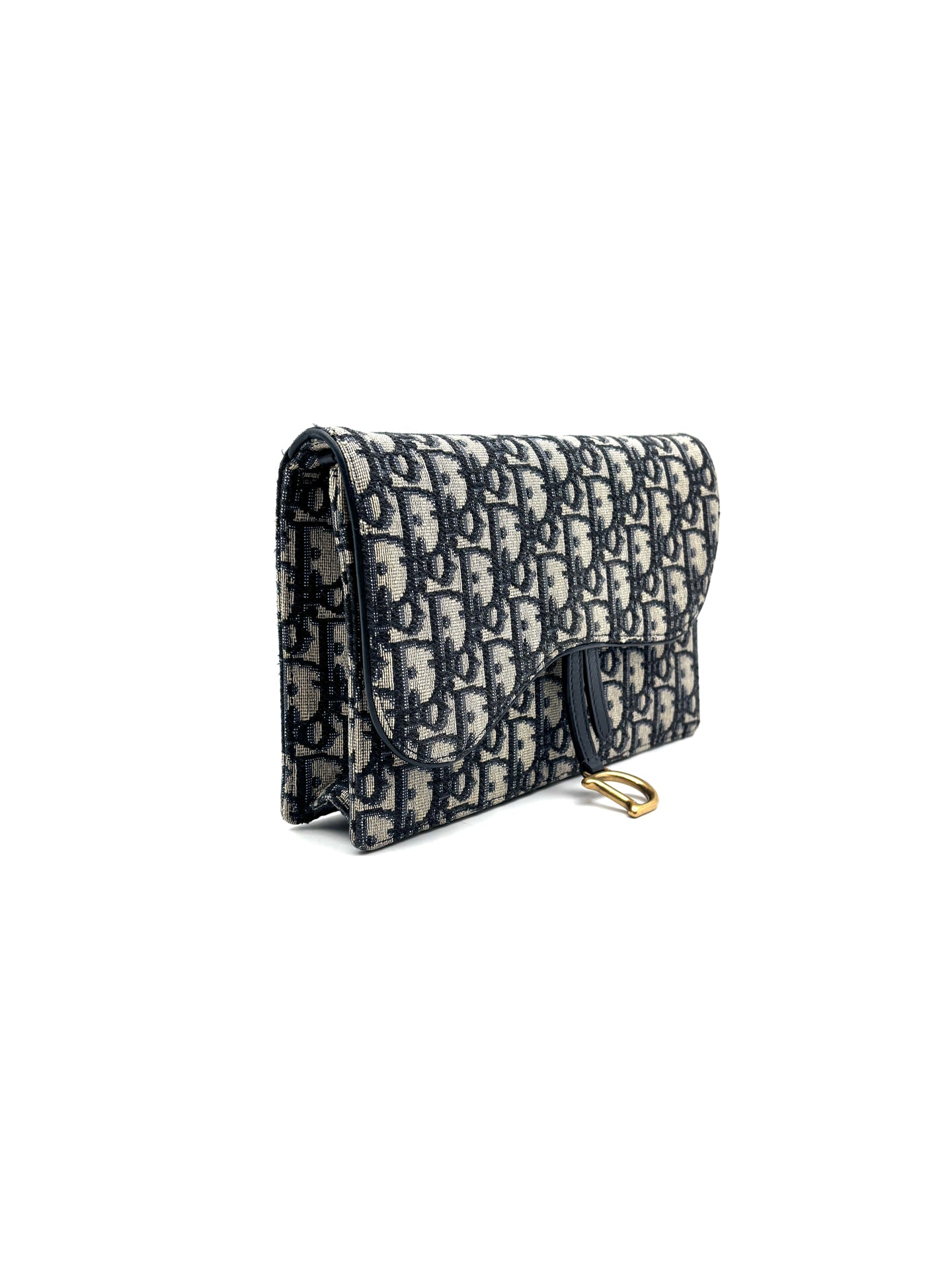 Dior - Saddle Oblique Wallet on Chain - Denim Oblique embroidered fabric - Blue - (mini)