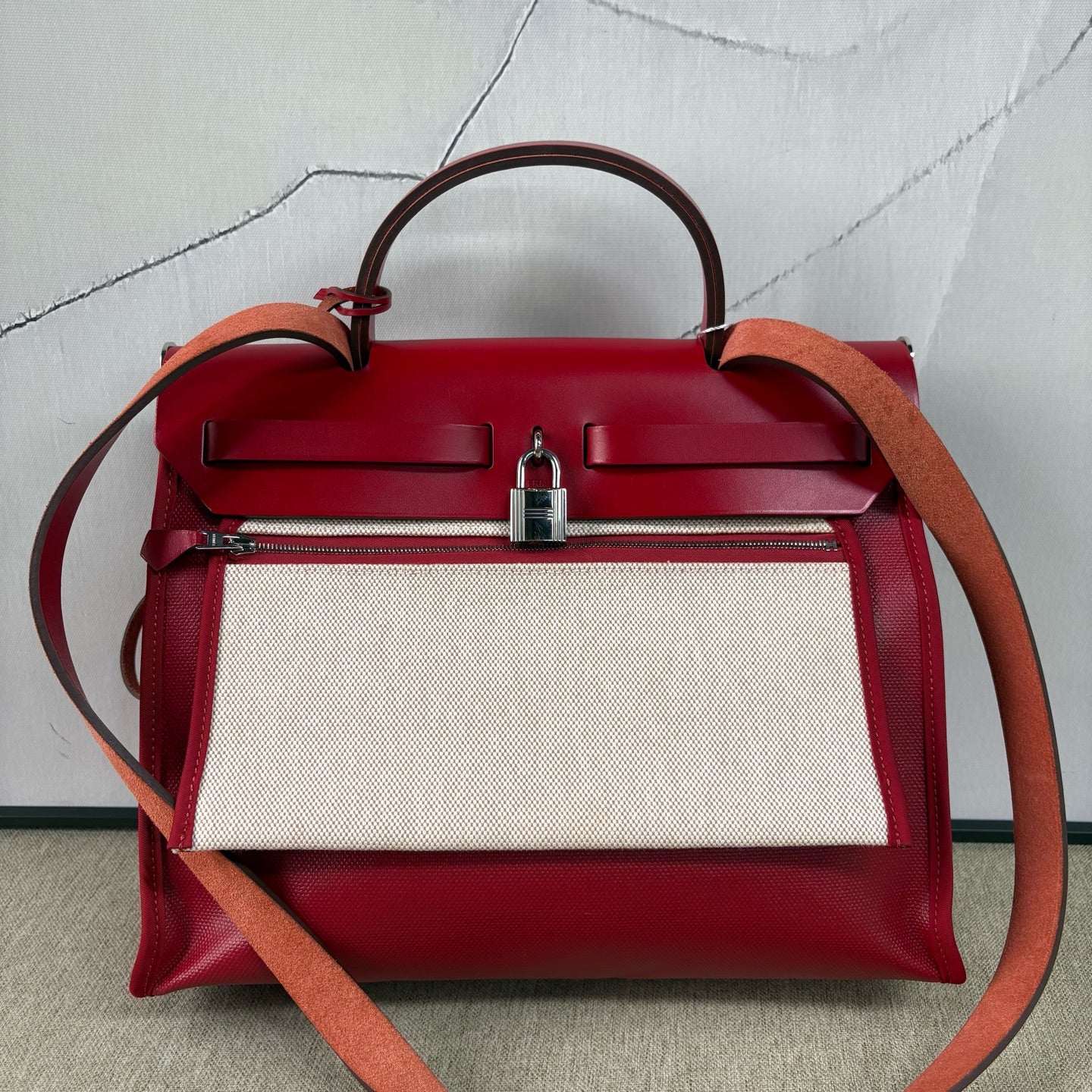 Hermès - Herbag Zip 31 - Waterproof canvas and Cowhide leather - Chili Red and Beige - (Small)