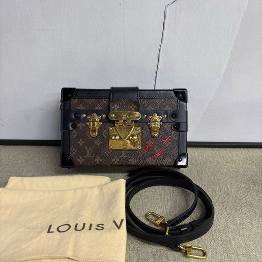 Louis Vuitton - Petite Malle Limited Edition Monogram - Monogram coated canvas with leather trim - Brown Monogram with Black and Red Accents - (mini)