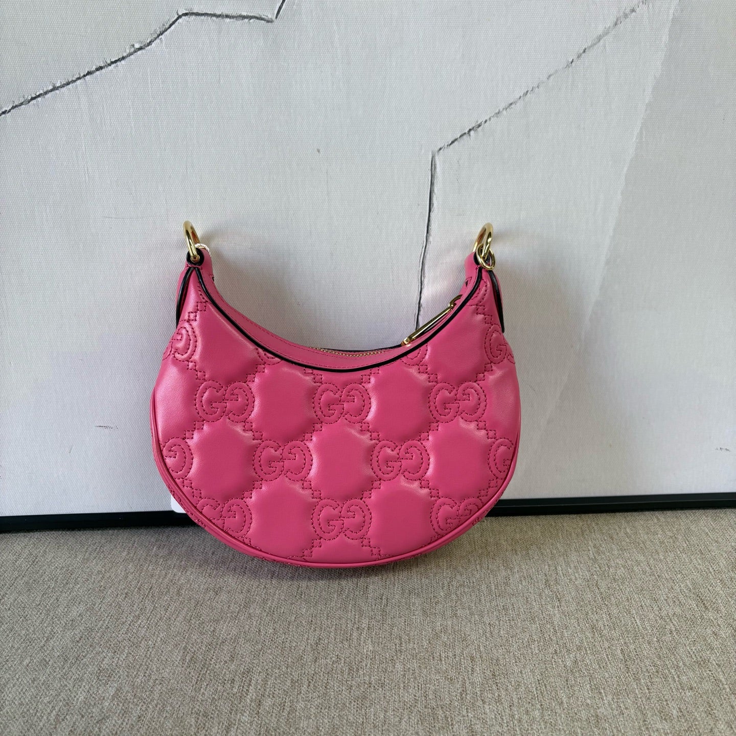 Gucci - Matelassé Half-Moon Bag - Leather - Pink - (Mini)