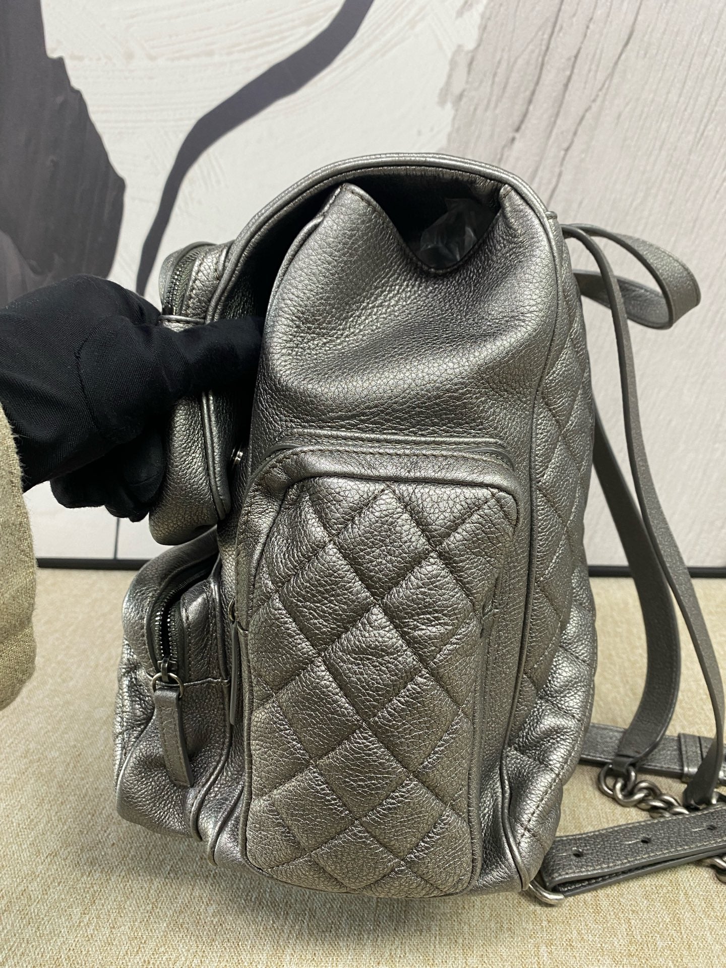 Chanel - Multi-Pocket Biker Backpack - Grained calfskin leather - Silver - (medium)