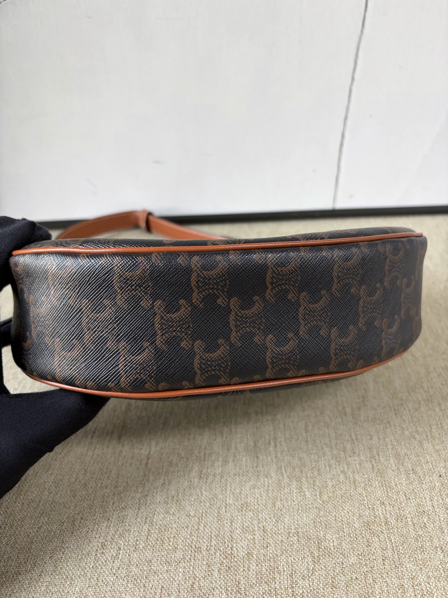 Celine - AVA Classic Triomphe Shoulder Bag - Triomphe coated canvas with calfskin leather trim - Brown - (mini)