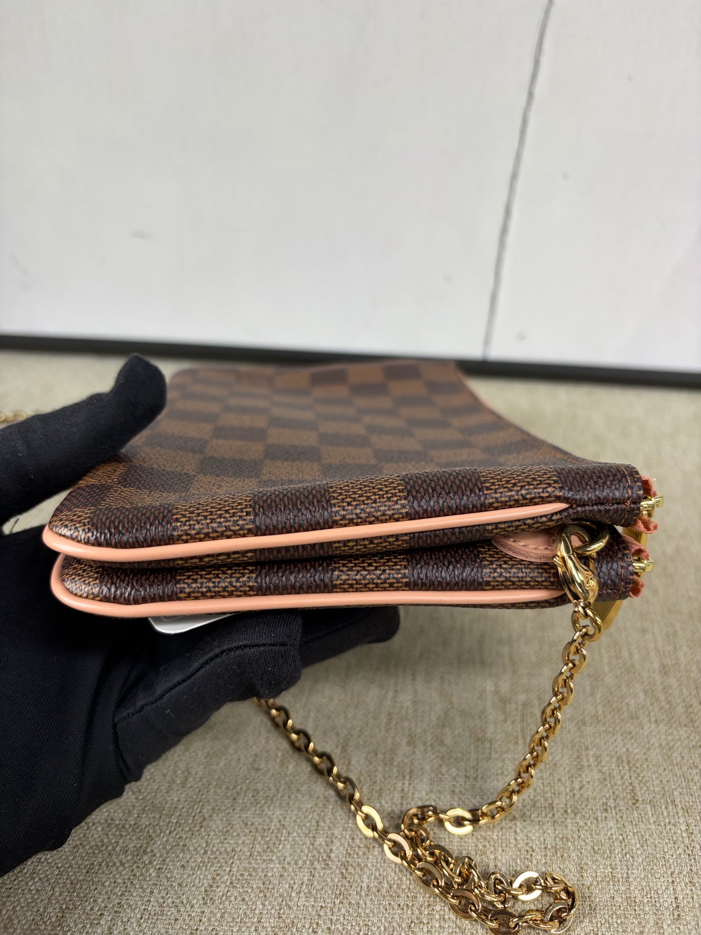 Louis Vuitton - Double Zip Chain Bag - Damier Ebene coated canvas with smooth leather trim and lining - Brown - (mini)