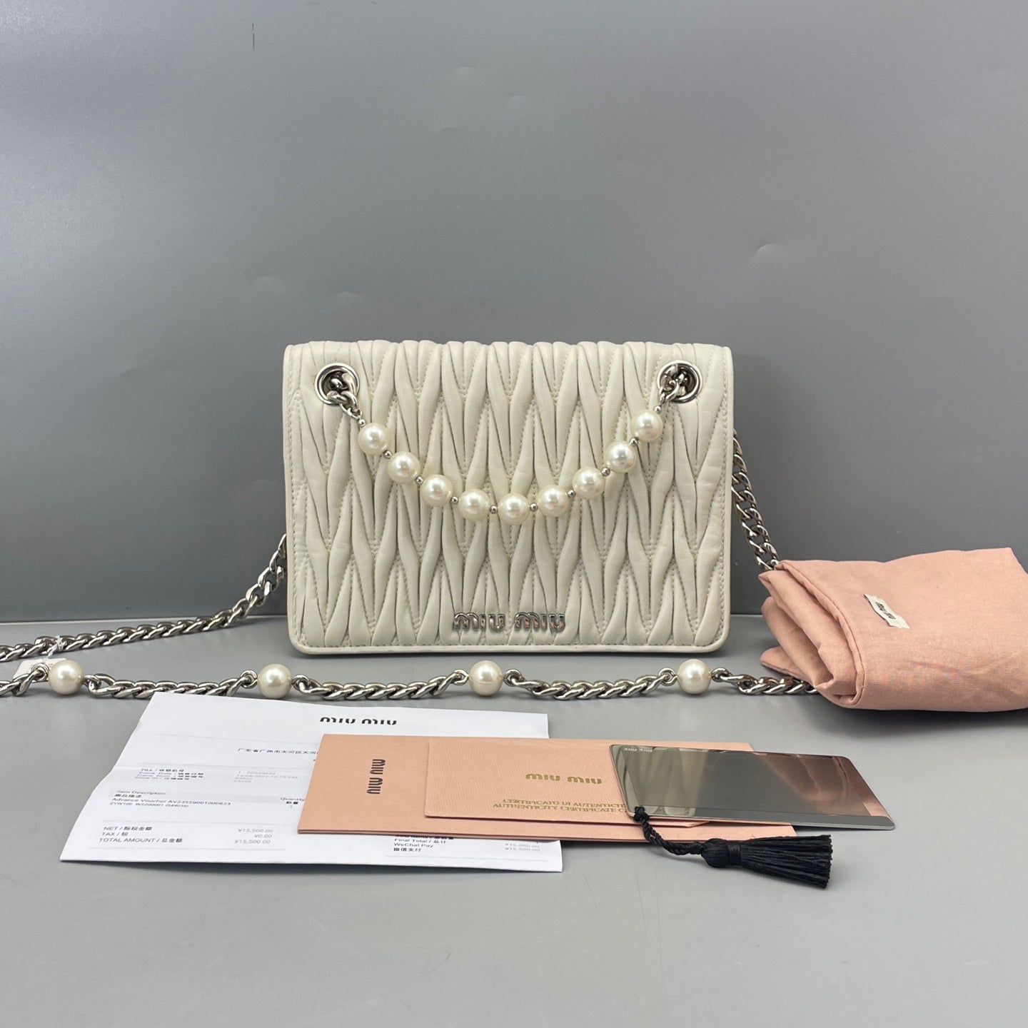 Miu Miu - Matelassé Jewel Chain Bag - Leather - White - (mini)