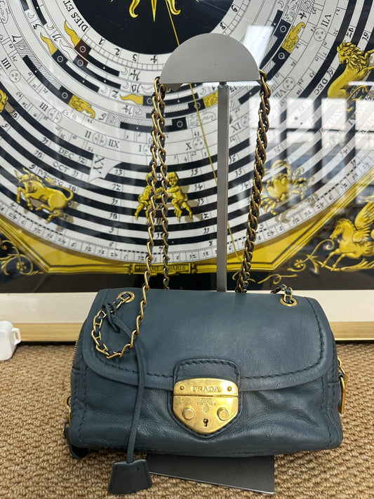 Prada - Yuanbao Flap Crossbody Bag - Leather - Blue - (mini)