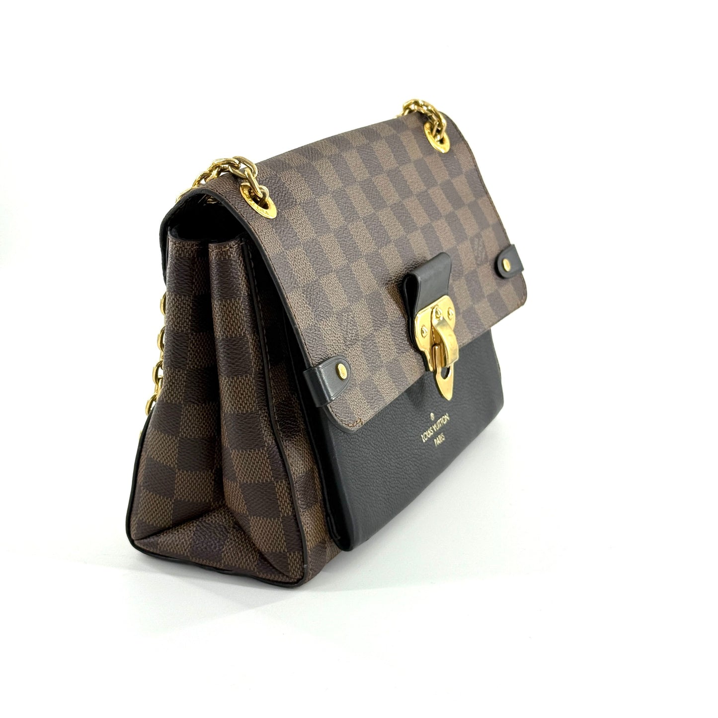 Louis Vuitton - Croisette Chain Bag - Damier Ebene coated canvas and grained leather - Black and Brown with Gold-Tone Hardware - (Small)