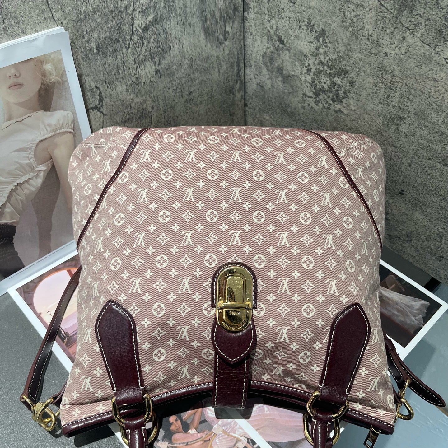 Louis Vuitton - Monogram Denim Framed Bag - Denim with leather trim - Raspberry with Burgundy accents - (Medium)