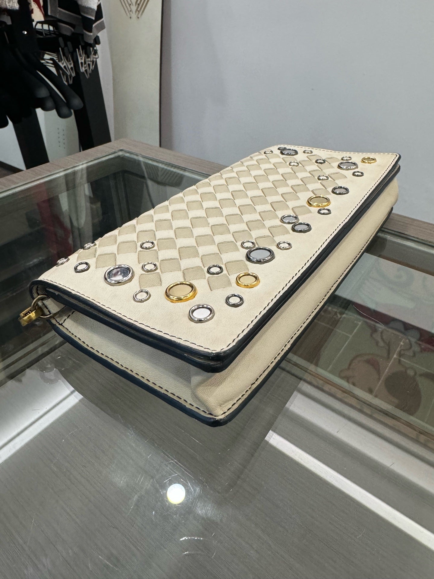 Bottega Veneta - Intrecciato Mirror Studs Wallet on Chain - Leather - White - (mini)