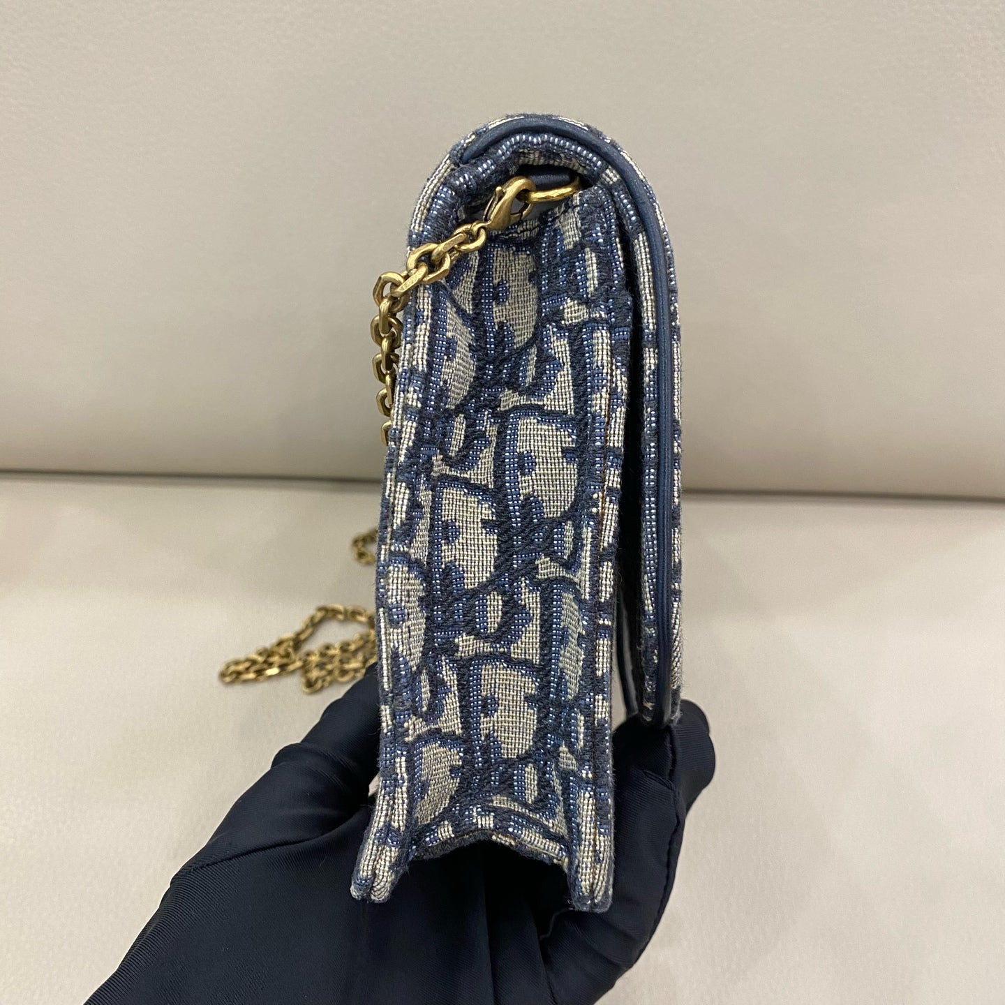 Dior - Saddle WOC (Wallet on Chain) - Oblique jacquard canvas - Blue - (small)