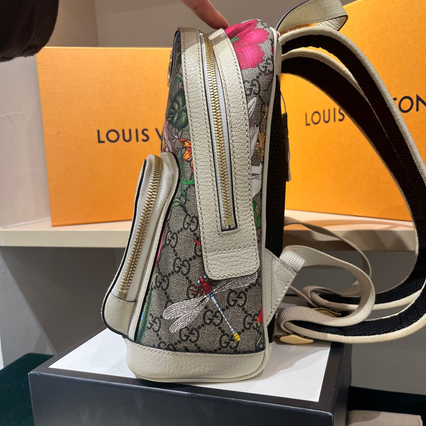 Gucci - GG Supreme Floral Backpack - Coated canvas with leather trim - Multicolour - (small)