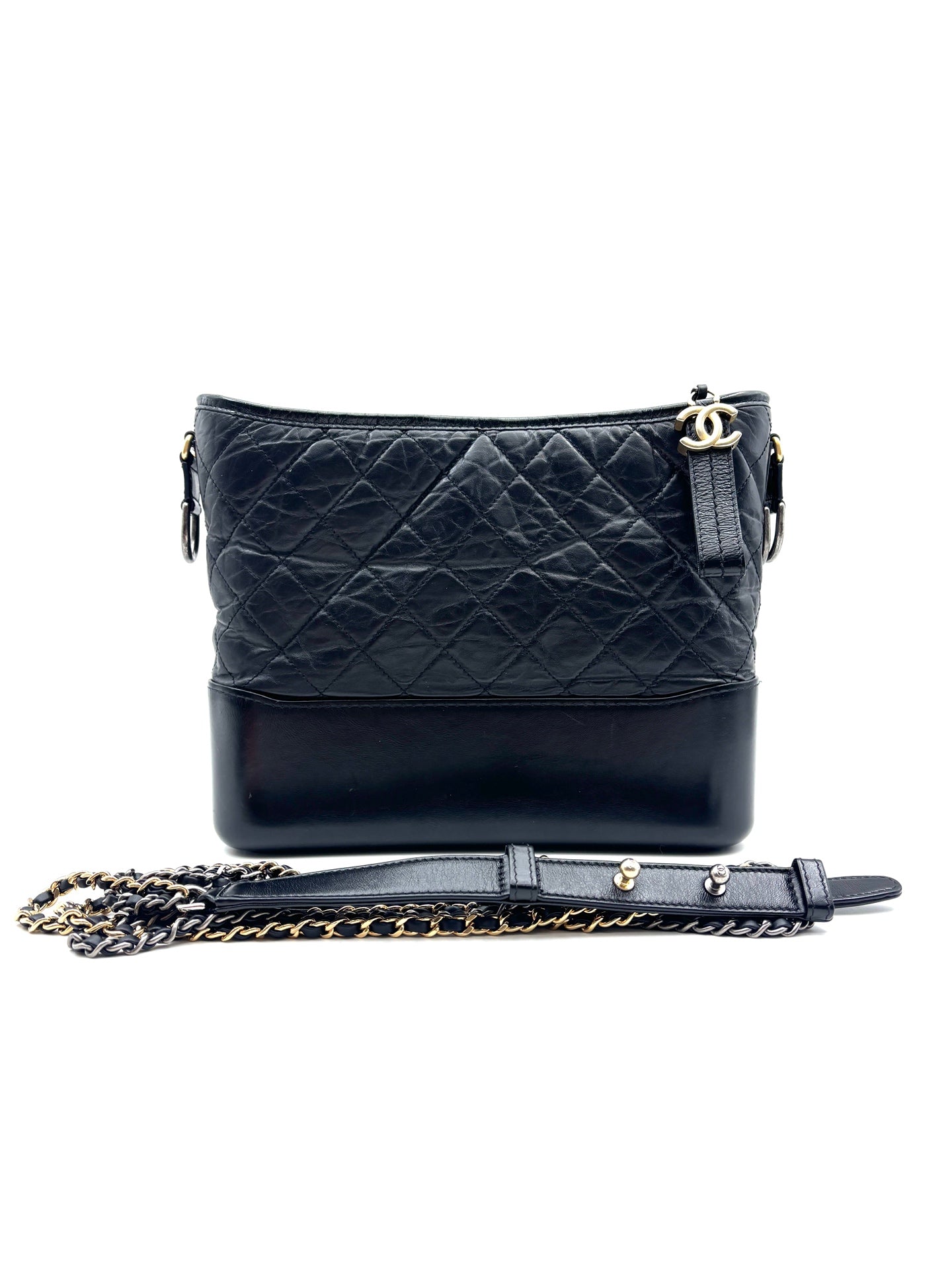 Chanel - Gabrielle Hobo Bag - Calfskin leather - Black with Gold-Tone and Silver-Tone Hardware - (Medium)