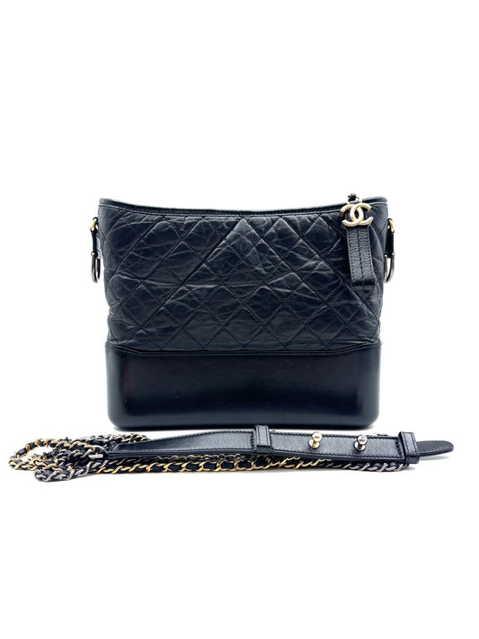 Chanel - Gabrielle Hobo Bag - Calfskin leather - Black with Gold-Tone and Silver-Tone Hardware - (Medium)