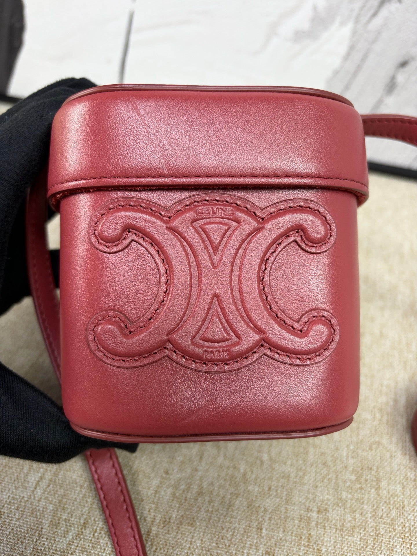Celine - Triomphe Small Box - Calfskin leather - Burgundy - (mini)