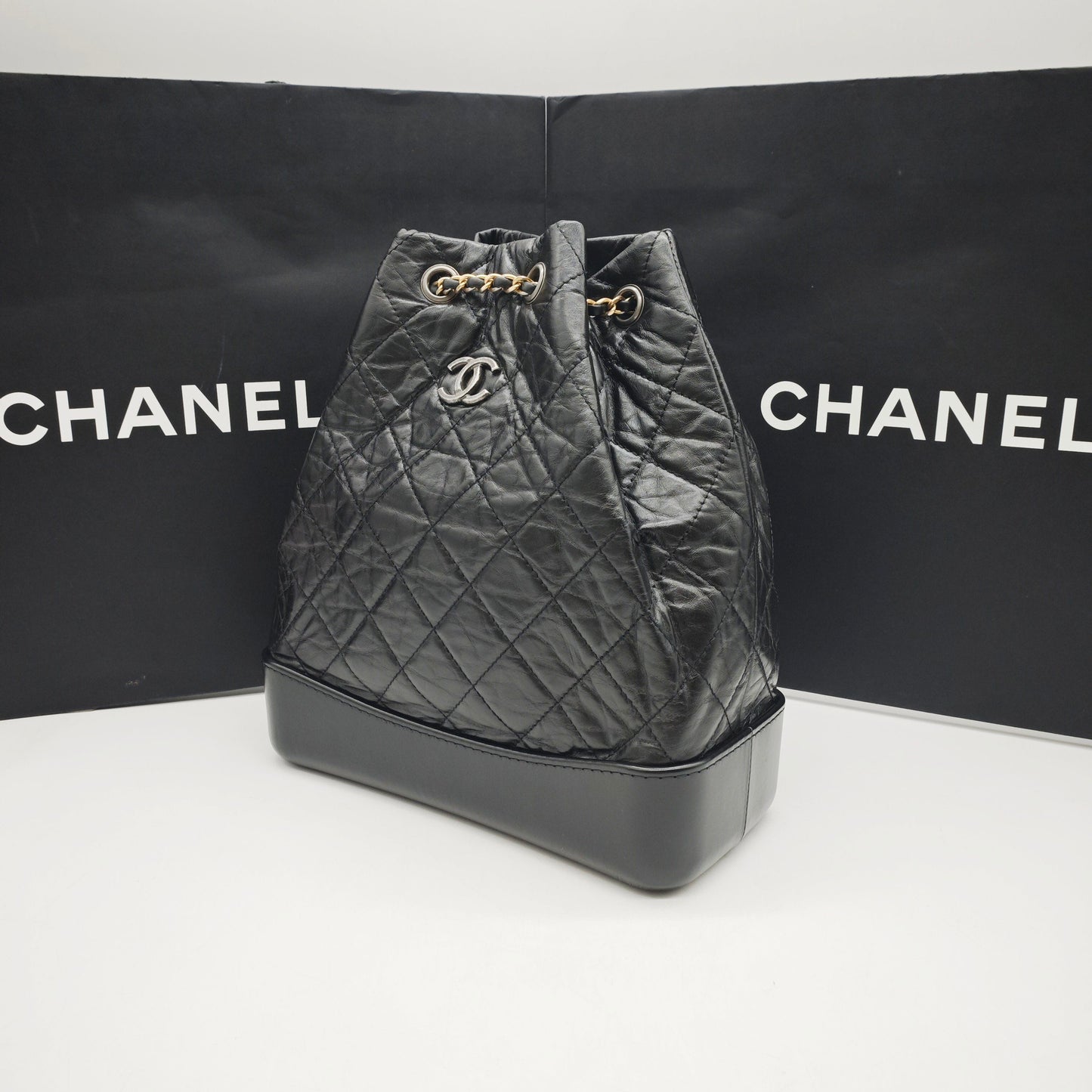 Chanel - Gabrielle Backpack - Aged calfskin leather and smooth calfskin leather - Black - (Medium)