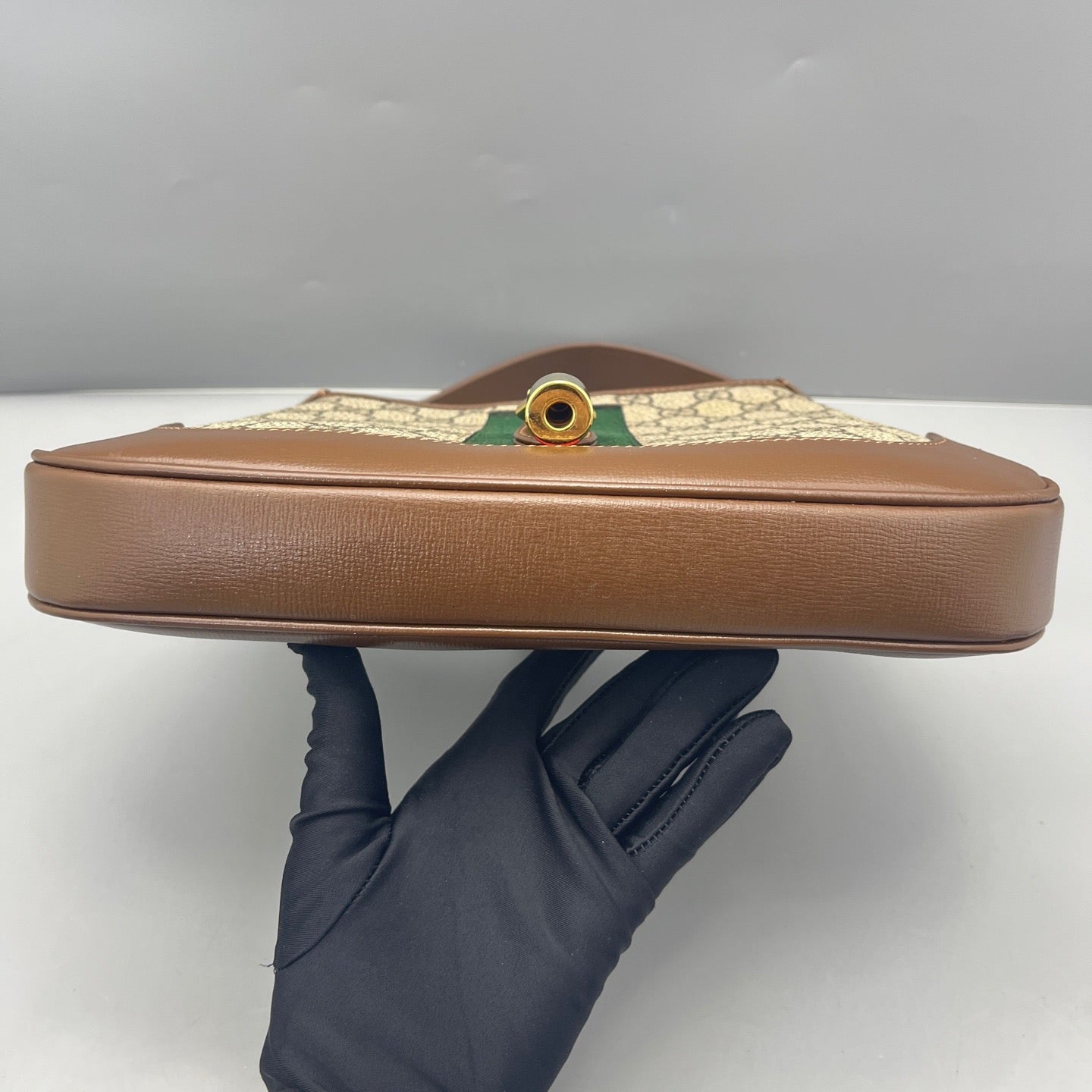 Gucci - Jackie 1961 Medium Shoulder Bag - GG Supreme canvas and Leather - Beige with Caramel accents and Green/Red Web - (medium)