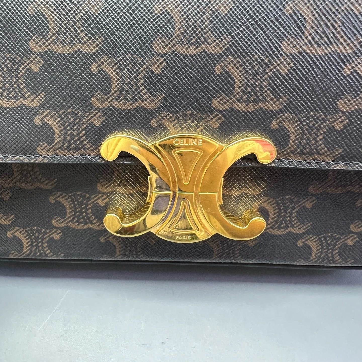 Celine - Triomphe Shoulder Bag - Triomphe coated canvas with leather trim - Brown - (mini)