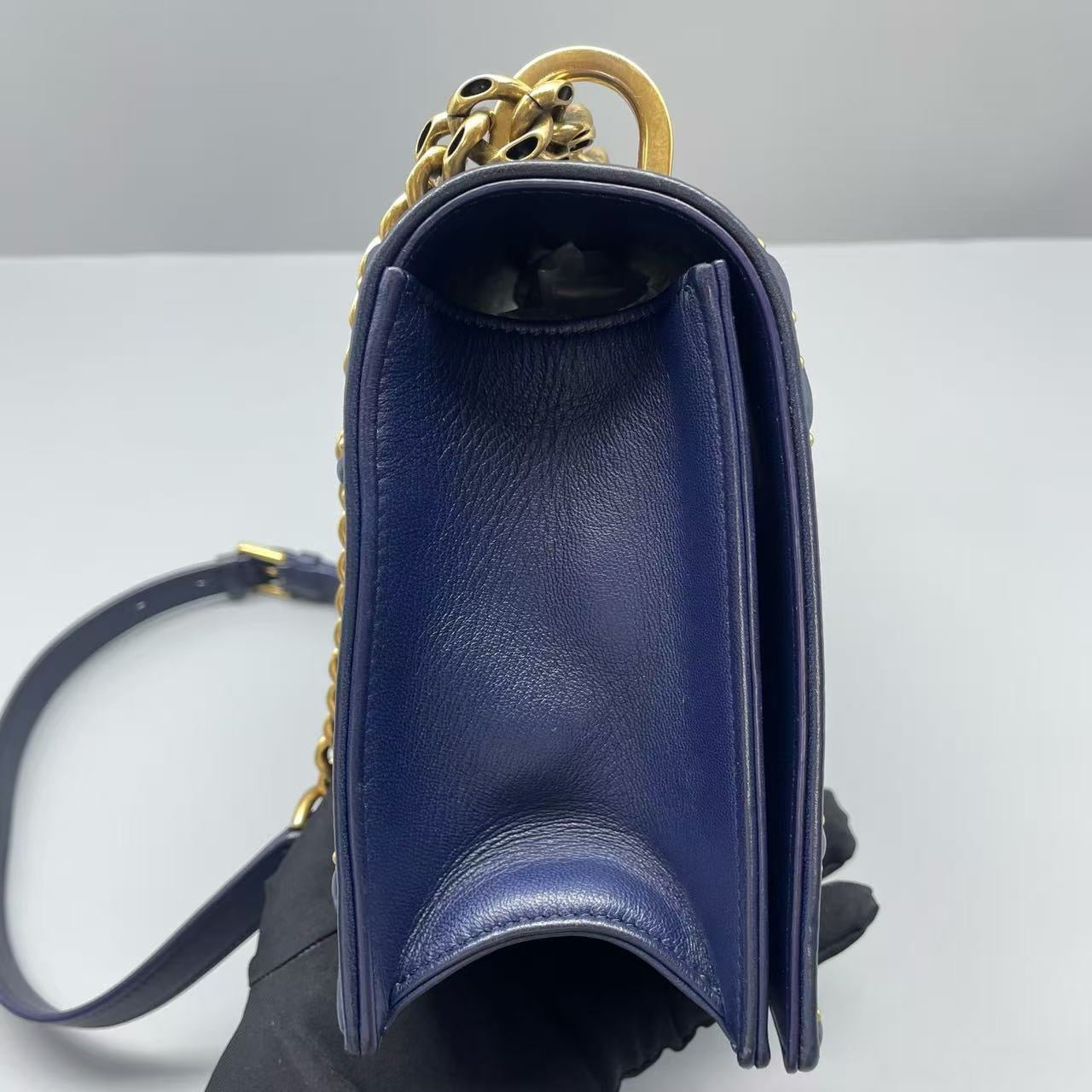 Dior - Diorama Shield Bag Studded Medium - Calfskin leather - Navy with Gold-Tone Hardware - (medium)