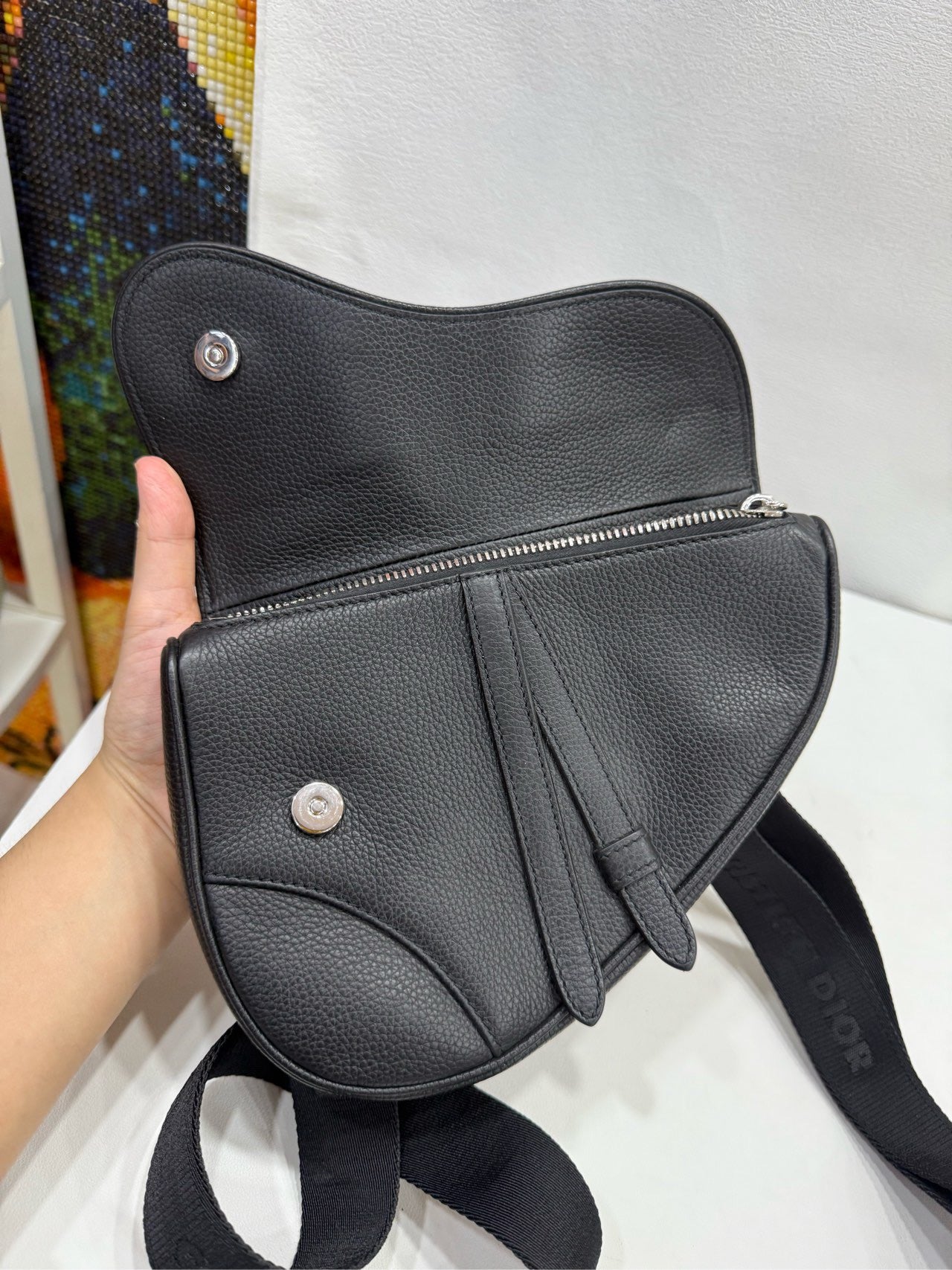 Dior - Saddle Belt Bag - Grained leather - Black - (mini)