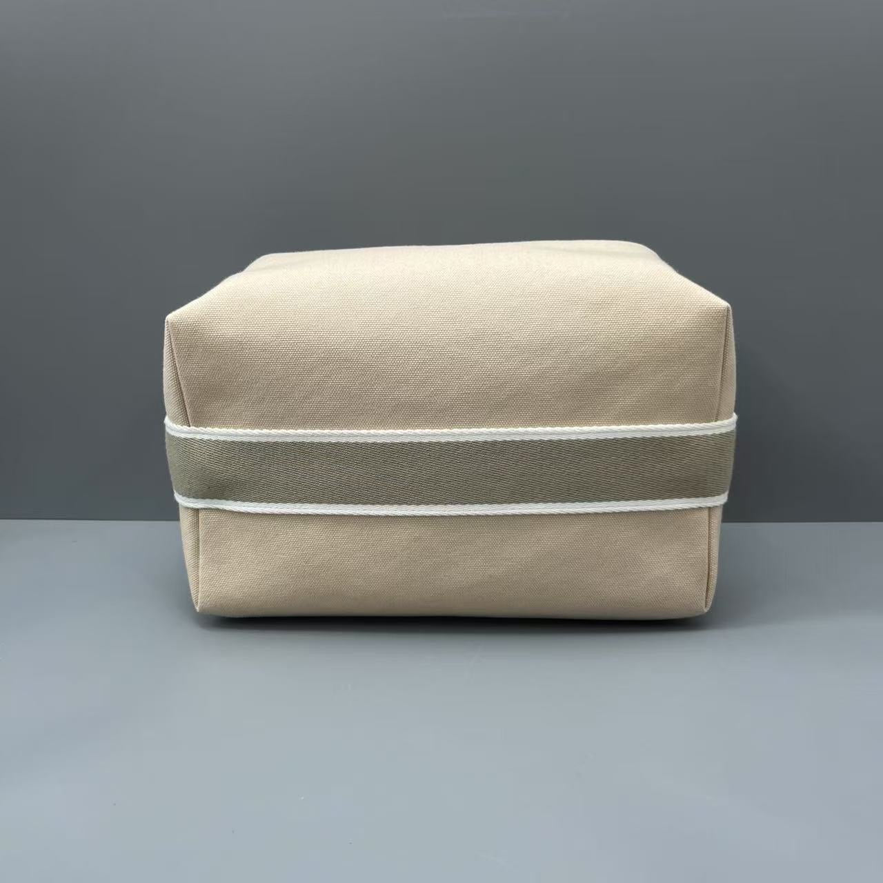 Hermès - Color-block Canvas Lunchbox Pouch - Canvas with Leather trim - Beige - (mini)
