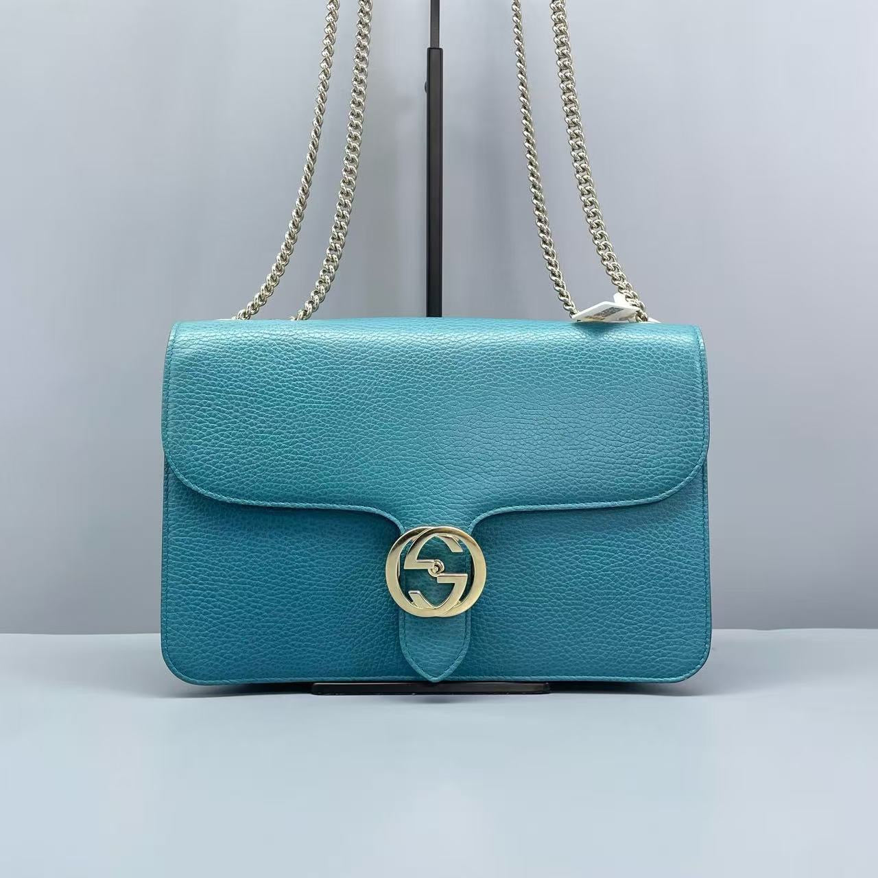 Gucci - Interlocking G Flap Shoulder Bag (Outlet Edition) - Grained leather - Blue - (large)