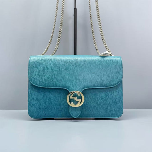 Gucci - Interlocking G Flap Shoulder Bag (Outlet Edition) - Grained leather - Blue - (large)