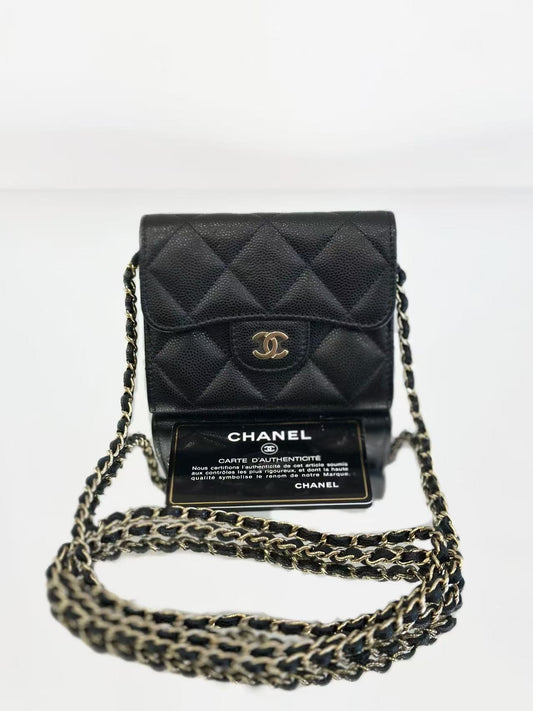 Chanel - Mini Chain Card Holder - Caviar leather - Black - (mini)