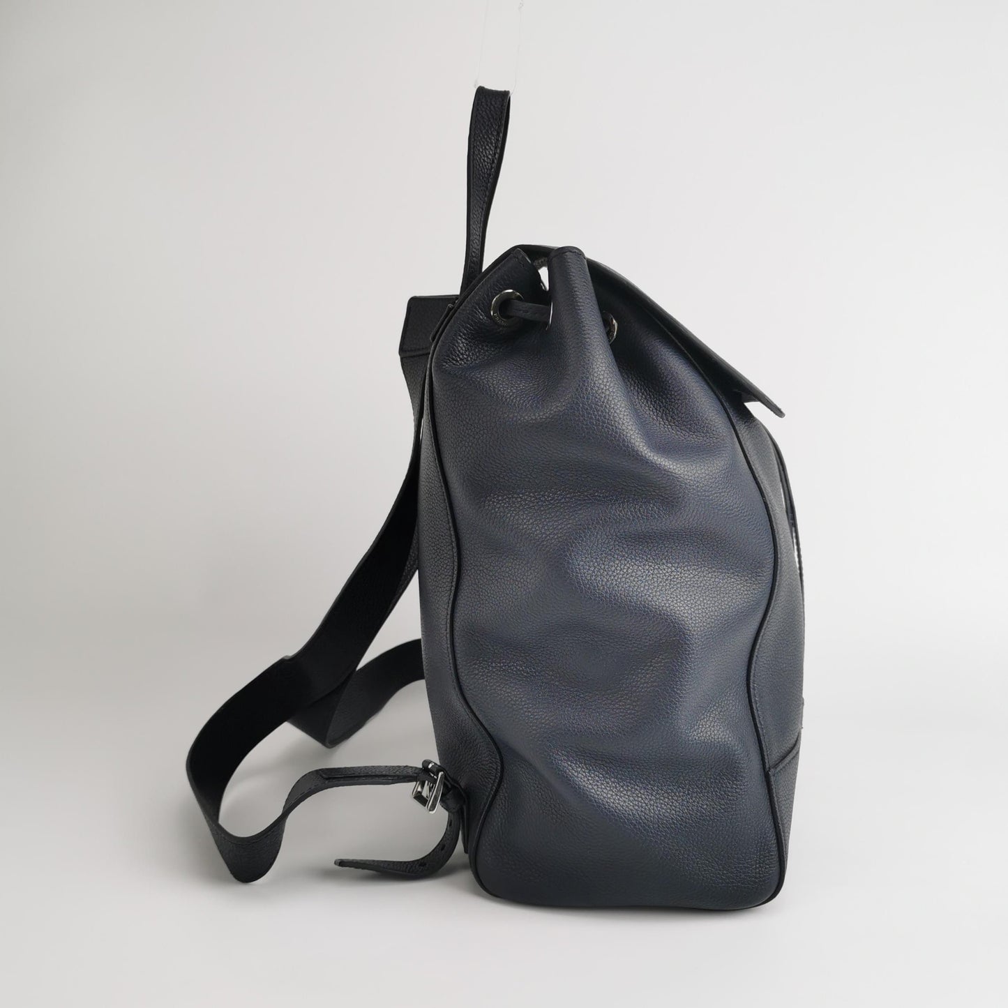 Prada - Grained Leather Drawstring Flap Backpack - Leather - Navy - (Medium)