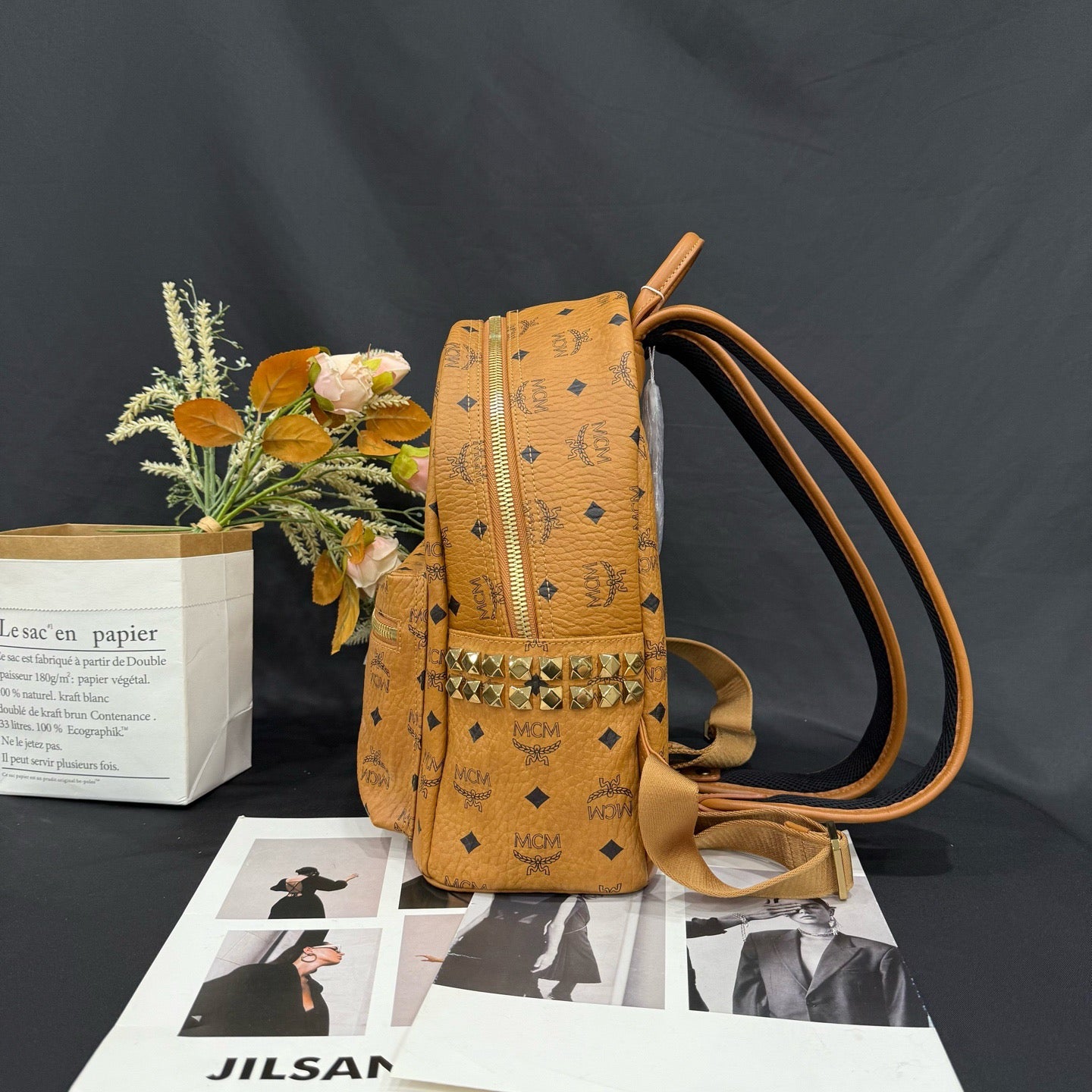 MCM - Stark Visetos Backpack - Coated canvas with leather trim - Cognac - (small)
